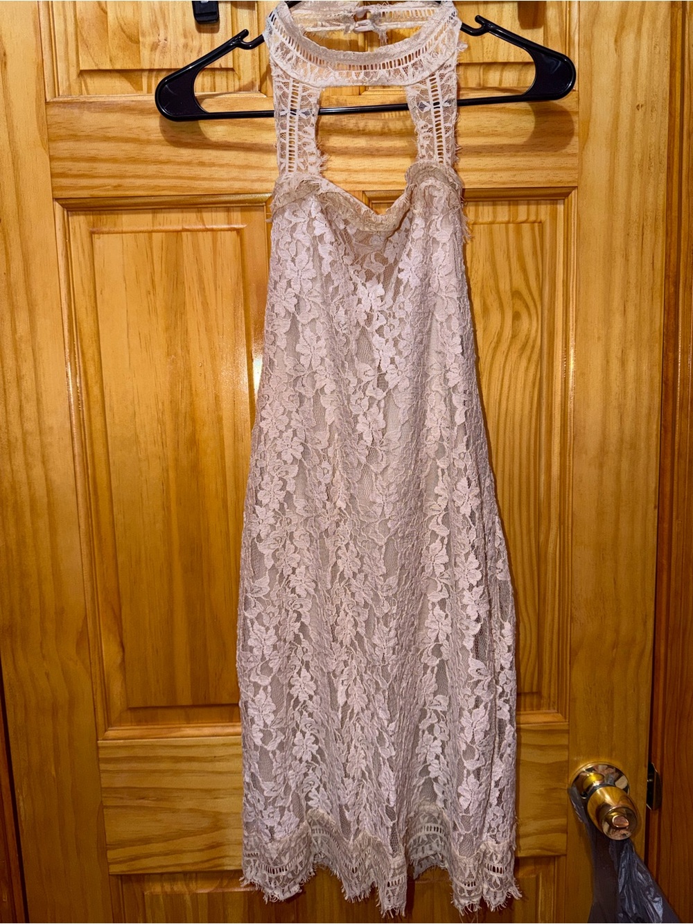 Charlotte Russe Blush Lace Mini Dress with Crochet Halter